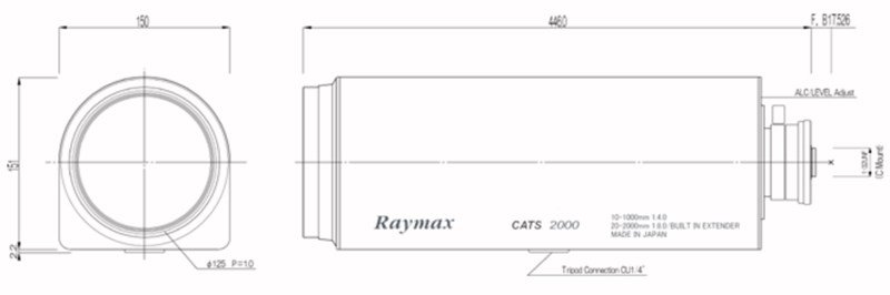 Raymax10-1000mm長(cháng)焦鏡頭尺寸